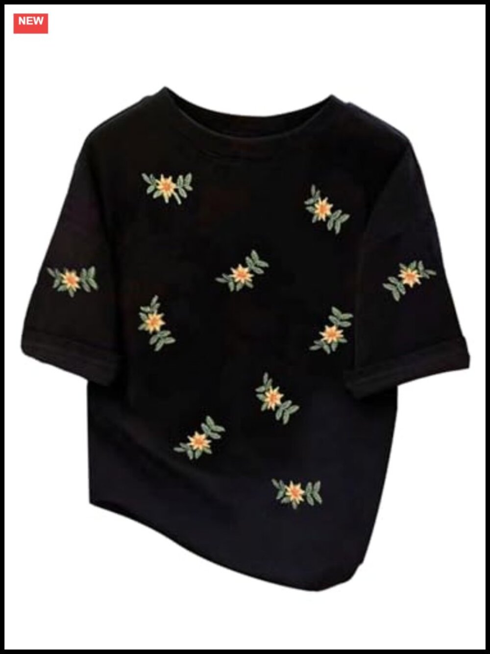 Women's Embroidered Crew Neck Short Sleeve T-Shirt Casual Stretch Tee